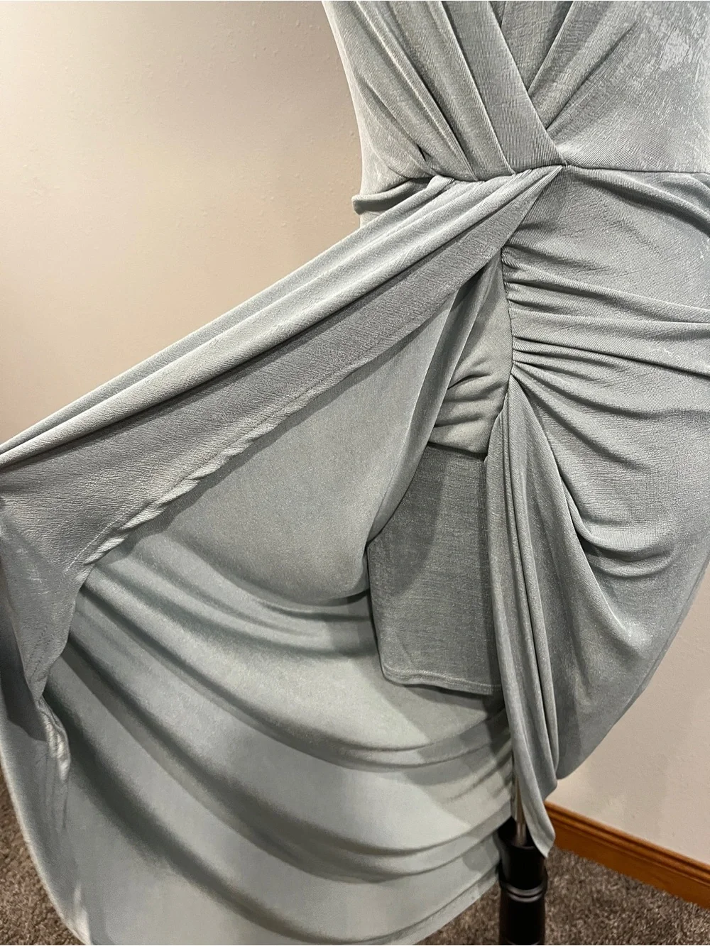 Lulu's Silver stale blue One-Shoulder Draped‎ Midi Dress size small